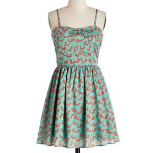 Modcloth Teal Summer Satin A-Line Fox Dress